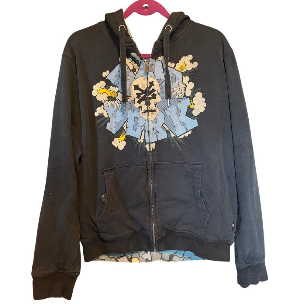 VNTG Zoo York KAWS Collab Reversible Skull Lightning Full Zip Hoodie Black XL